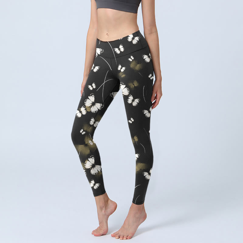 Leggings de yoga para mujer con estampado de estrellas y mariposas blancas y Buddha Stones - Negro - US18，UK/AU22，EU50 (4XL) - image 0
