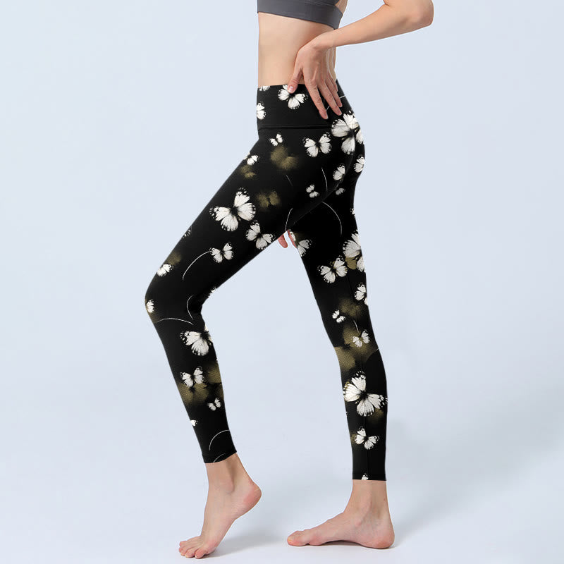Leggings de yoga para mujer con estampado de estrellas y mariposas blancas y Buddha Stones - image 2
