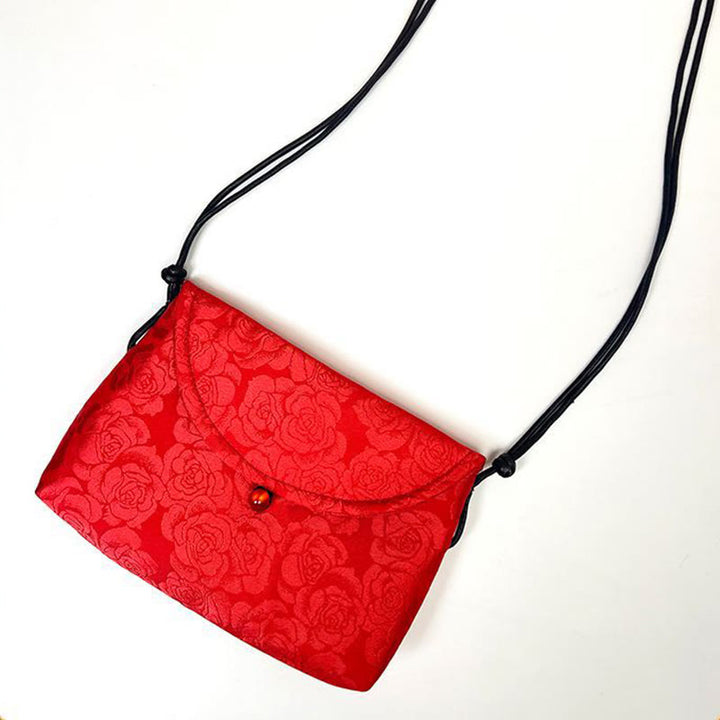 Bolso bandolera de poliéster y algodón con bordado de flores retro y Buddha Stones