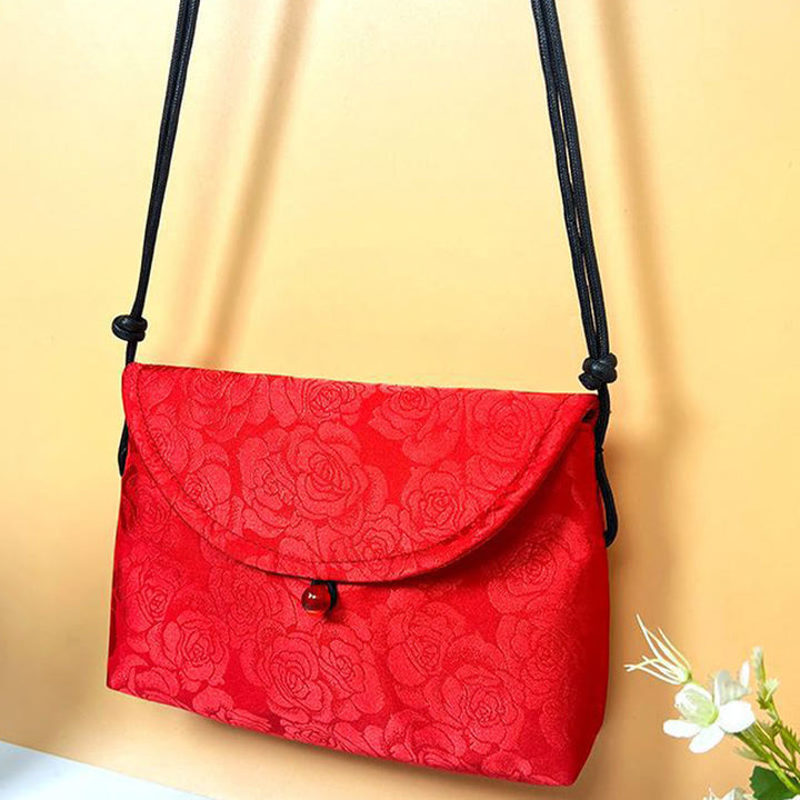 Bolso bandolera de poliéster y algodón con bordado de flores retro y Buddha Stones