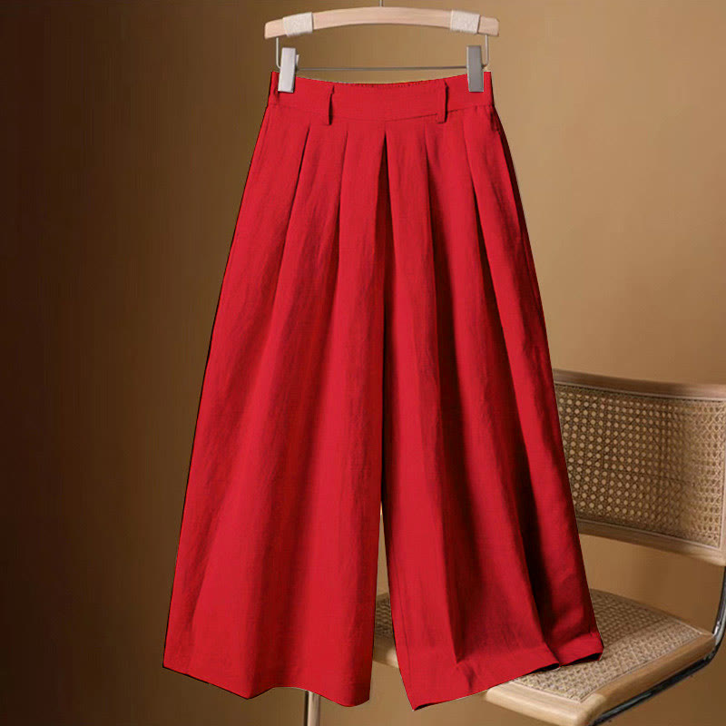 Pantalones anchos de algodón y lino para mujer, de Buddha Stones, informales, de verano, de color puro, de longitud 7-8 - Rojo - US12, UK/AU16, EU44 (3XL) - image 13