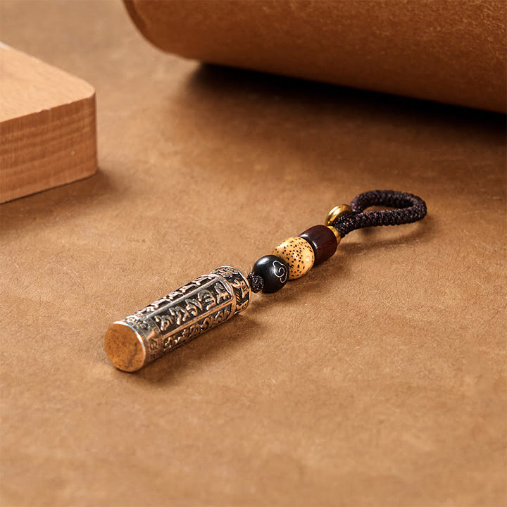 Buddha Stones Llavero tibetano Om Mani Padme Hum Shurangama Mantra Vajra con patrón de pureza de cobre - image 2