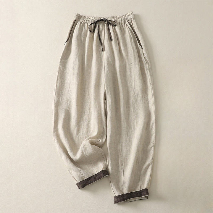 Pantalones harem de mujer con cordón ajustable, color liso, estampado Buddha Stones, estilo casual de verano, para mujer, con bolsillos. - Lino - US8-10，UK/AU12-14，EU40-42 (2XL) - image 0