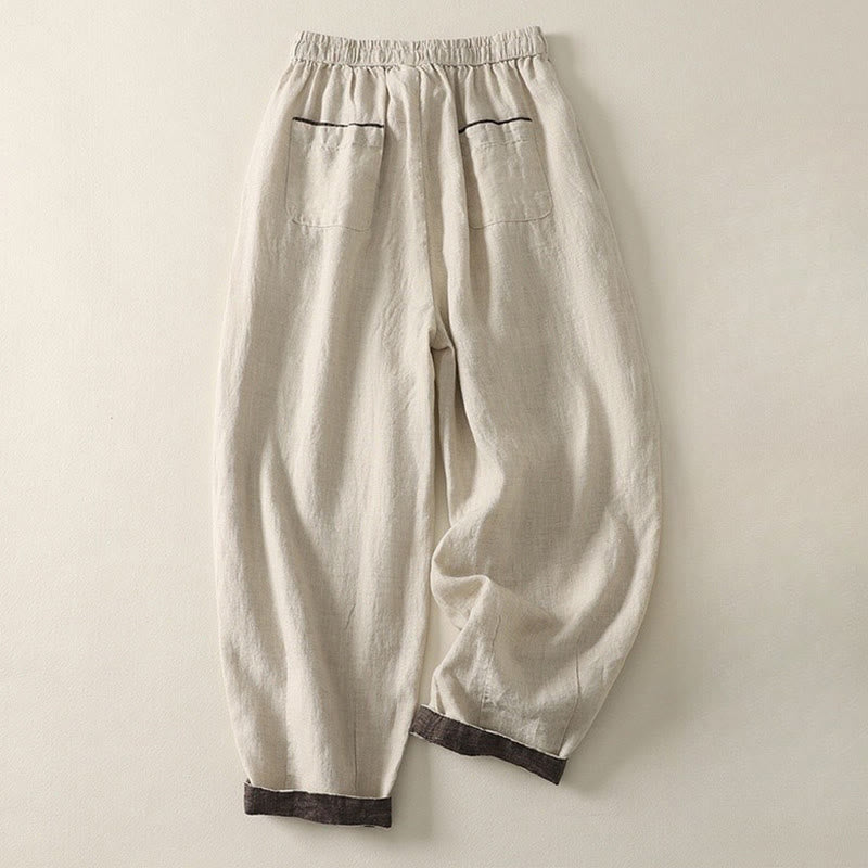 Pantalones harén de lino y algodón para mujer, Buddha Stones, de verano, con bolsillos y cordón ajustable, de color puro, de 9 de largo - image 1