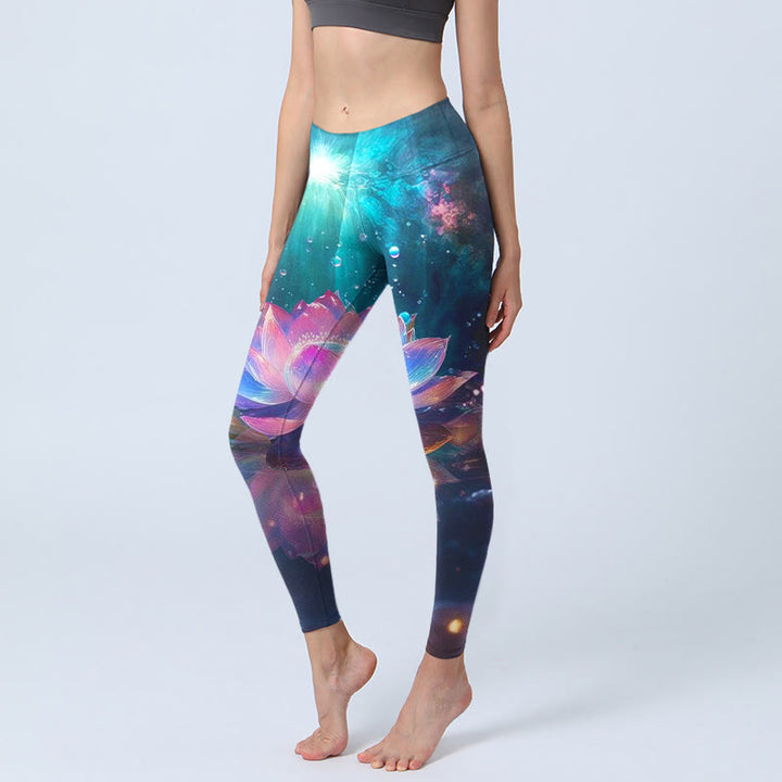 Leggings de yoga para mujer con estampado de burbujas de agua y loto en degradado de Buddha Stones - Turquesa oscuro - US18，UK/AU22，EU50 (4XL) - image 1