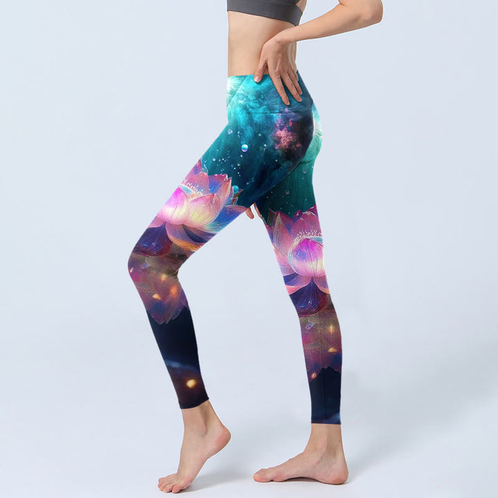 Leggings de yoga para mujer con estampado de burbujas de agua y loto en degradado de Buddha Stones - image 2