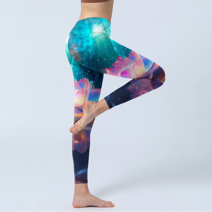 Leggings de yoga para mujer con estampado de burbujas de agua y loto en degradado de Buddha Stones - image 3