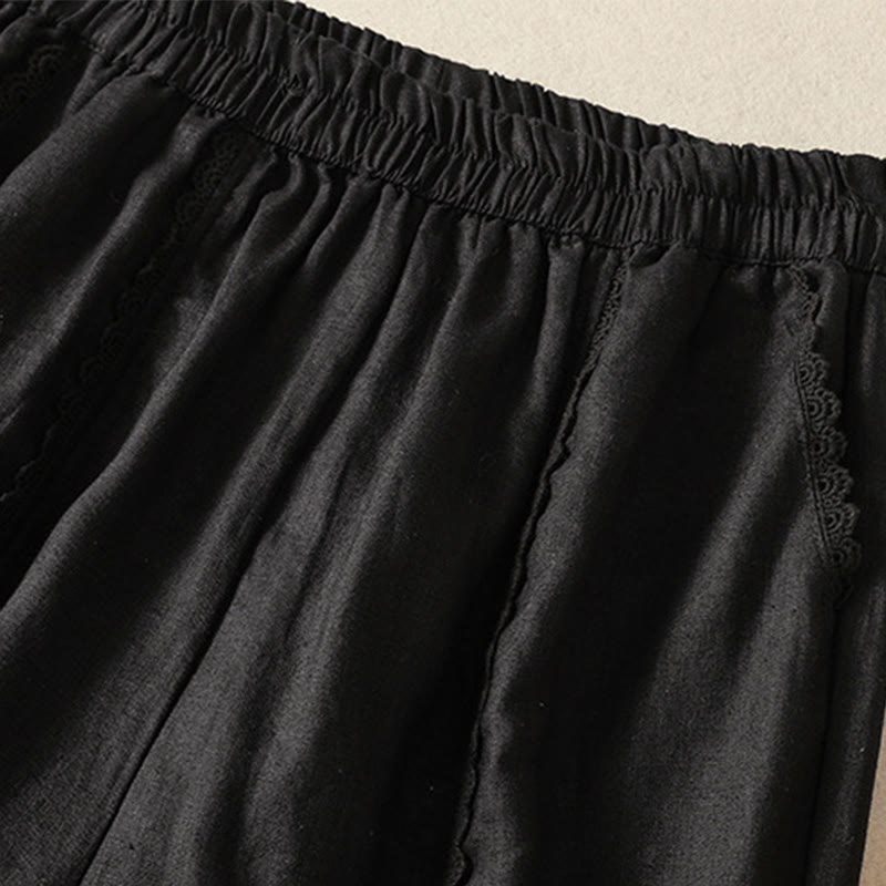 Pantalones harén de lino y algodón para mujer, informales, con diseño de encaje lateral, de Buddha Stones, de largo 7-8 y bolsillos - image 27