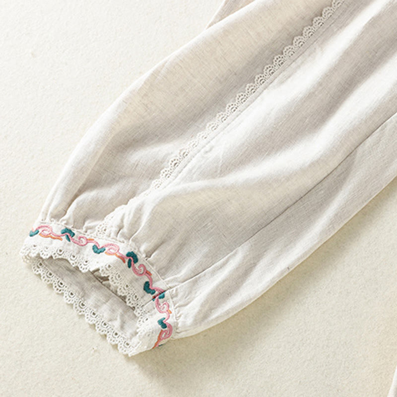 Pantalones harén de lino y algodón para mujer, informales, con diseño de encaje lateral, de Buddha Stones, de largo 7-8 y bolsillos - image 23