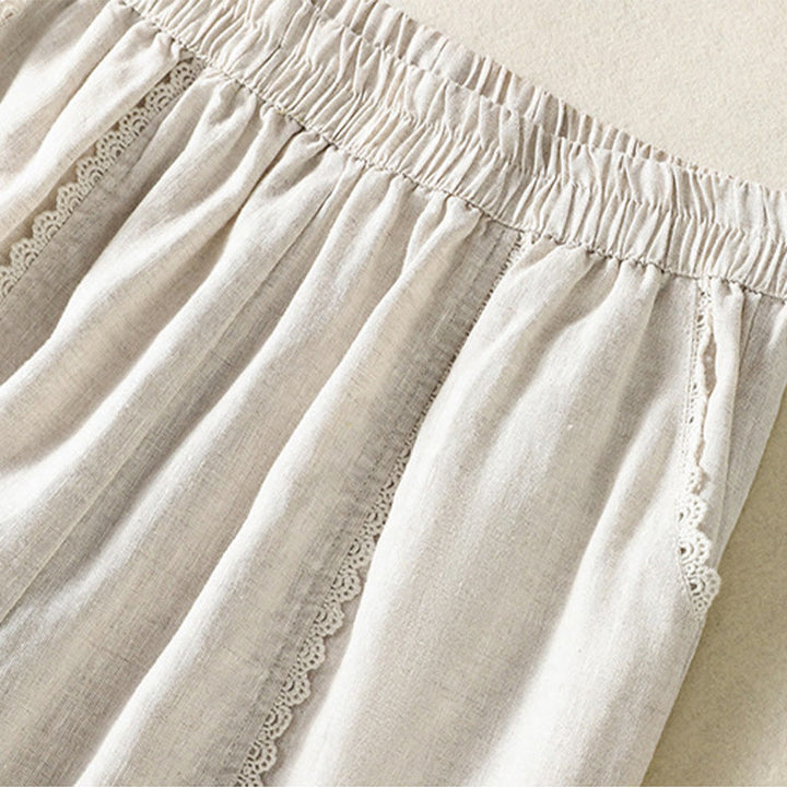 Pantalones harén de lino y algodón para mujer, informales, con diseño de encaje lateral, de Buddha Stones, de largo 7-8 y bolsillos - image 19