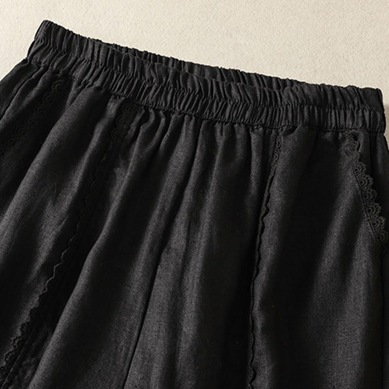 Pantalones harén de lino y algodón para mujer, informales, con diseño de encaje lateral, de Buddha Stones, de largo 7-8 y bolsillos - image 26