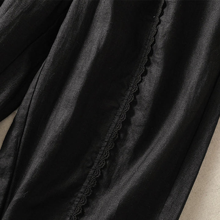 Pantalones harén de lino y algodón para mujer, informales, con diseño de encaje lateral, de Buddha Stones, de largo 7-8 y bolsillos - image 29