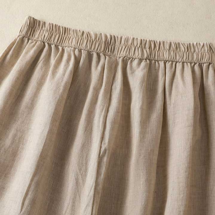 Pantalones harén de lino y algodón para mujer, informales, con diseño de encaje lateral, de Buddha Stones, de largo 7-8 y bolsillos - image 3