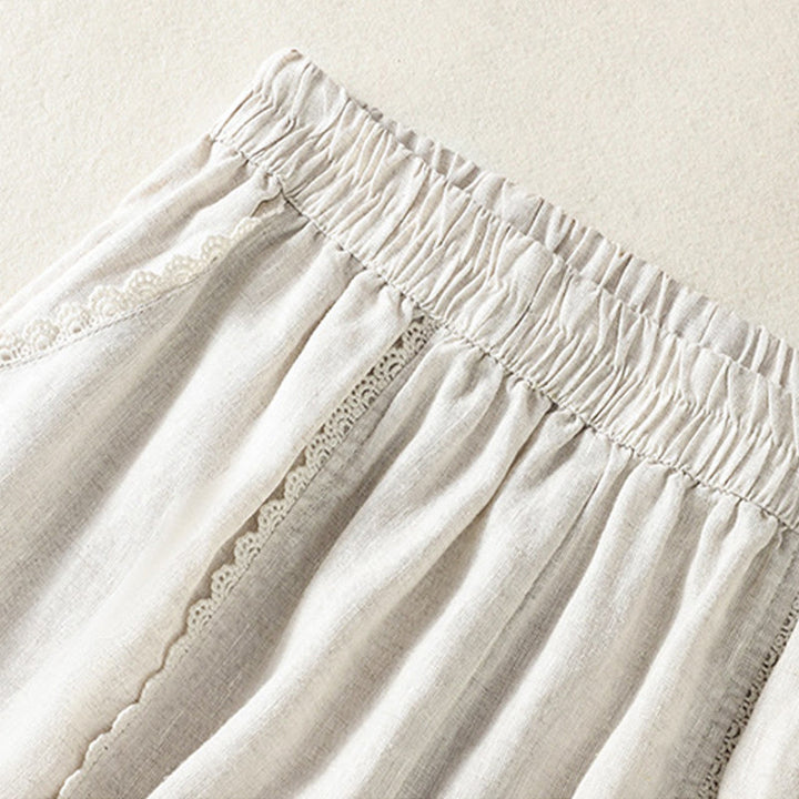 Pantalones harén de lino y algodón para mujer, informales, con diseño de encaje lateral, de Buddha Stones, de largo 7-8 y bolsillos - image 20