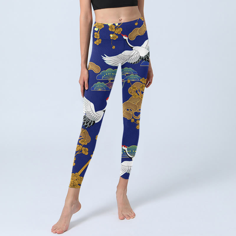 Leggings de yoga para mujer con estampado de flores de pino, grulla de corona roja y piedras de Buddha Stones - image 6