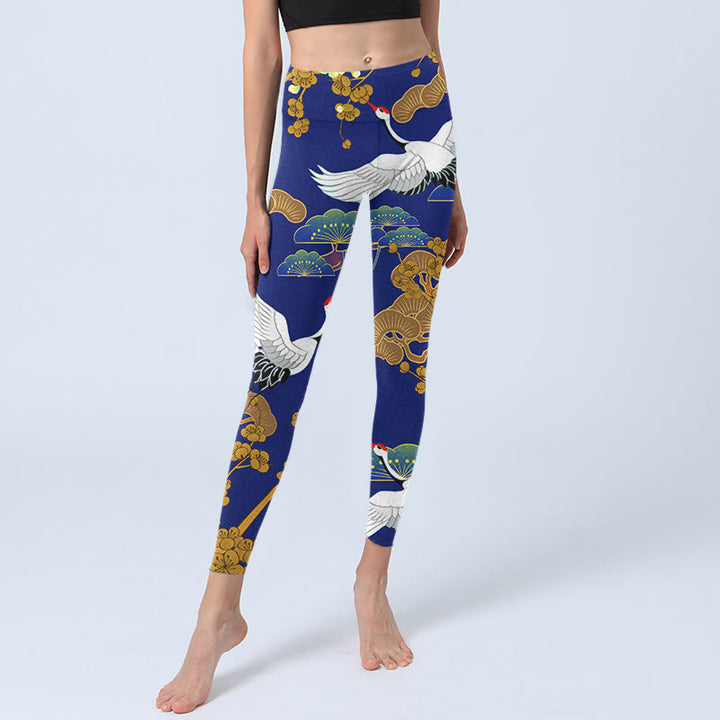 Leggings de yoga para mujer con estampado de flores de pino, grulla de corona roja y piedras de Buddha Stones - image 6