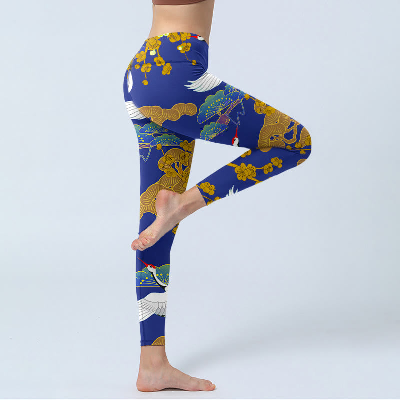 Leggings de yoga para mujer con estampado de flores de pino, grulla de corona roja y piedras de Buddha Stones - image 4