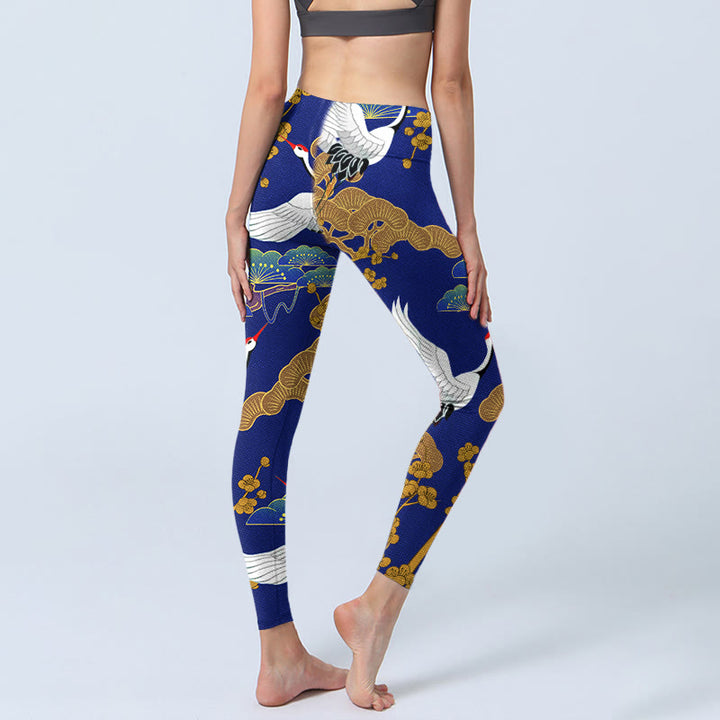 Leggings de yoga para mujer con estampado de flores de pino, grulla de corona roja y piedras de Buddha Stones - image 5