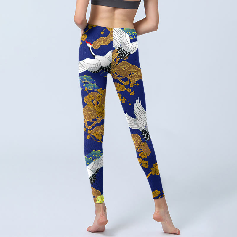 Leggings de yoga para mujer con estampado de flores de pino, grulla de corona roja y piedras de Buddha Stones - image 7