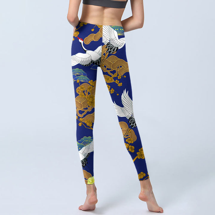 Leggings de yoga para mujer con estampado de flores de pino, grulla de corona roja y piedras de Buddha Stones - image 6