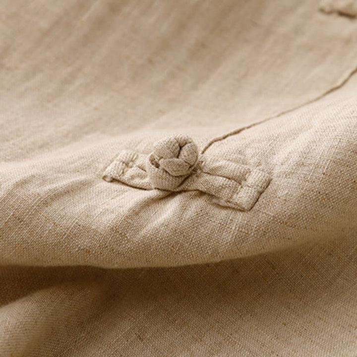 Pantalones harén de lino y algodón para mujer, informales, con diseño de botones de rana, de Buddha Stones, de largo 7-8 y bolsillos - image 14