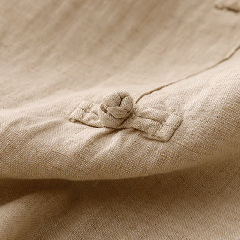 Pantalones harén de lino y algodón para mujer, informales, con diseño de botones de rana, de Buddha Stones, de largo 7-8 y bolsillos - image 14