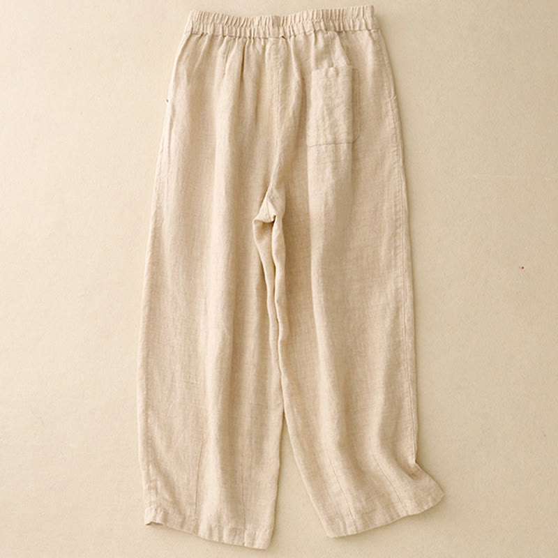 Pantalones harén de lino y algodón para mujer, informales, con diseño de botones de rana, de Buddha Stones, de largo 7-8 y bolsillos - image 8