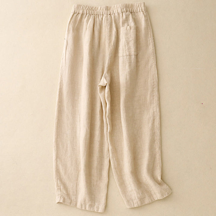 Pantalones harén de lino y algodón para mujer, informales, con diseño de botones de rana, de Buddha Stones, de largo 7-8 y bolsillos - image 8