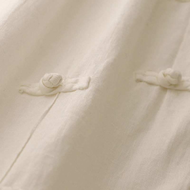 Pantalones harén de lino y algodón para mujer, informales, con diseño de botones de rana, de Buddha Stones, de largo 7-8 y bolsillos - image 12