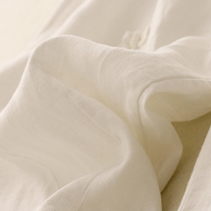 Pantalones harén de lino y algodón para mujer, informales, con diseño de botones de rana, de Buddha Stones, de largo 7-8 y bolsillos - image 5