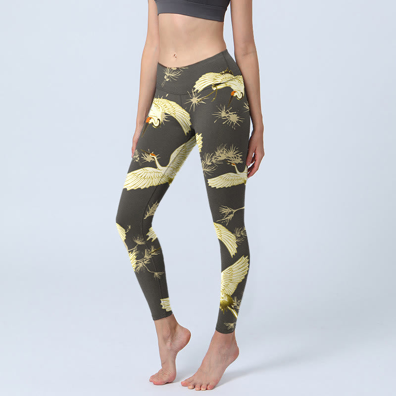 Leggings de yoga para mujer con estampado de ramas de grulla de corona roja y agujas de pino, Buddha Stones - Negro - US18，UK/AU22，EU50 (4XL) - image 0