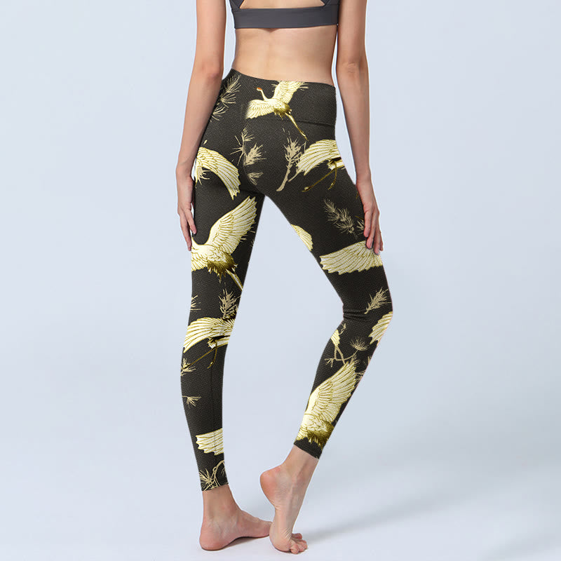 Leggings de yoga para mujer con estampado de ramas de grulla de corona roja y agujas de pino, Buddha Stones - image 5
