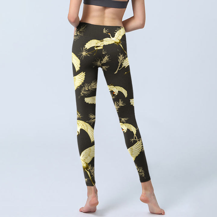 Leggings de yoga para mujer con estampado de ramas de grulla de corona roja y agujas de pino, Buddha Stones - image 6