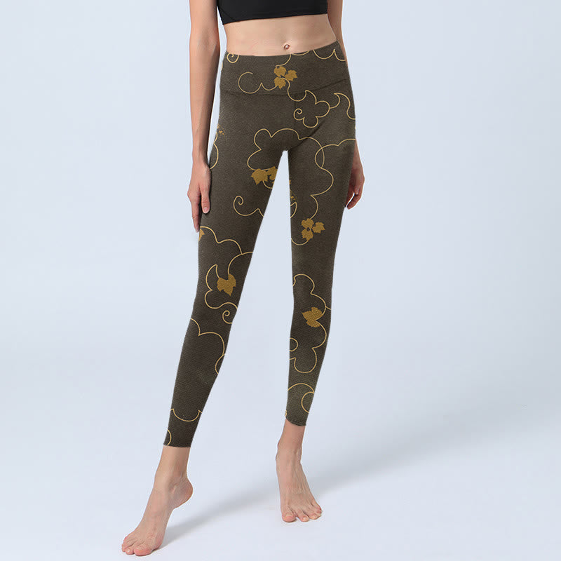 Leggings de yoga para mujer con estampado de hojas de arce y nubes auspiciosas con Buddha Stones - image 6