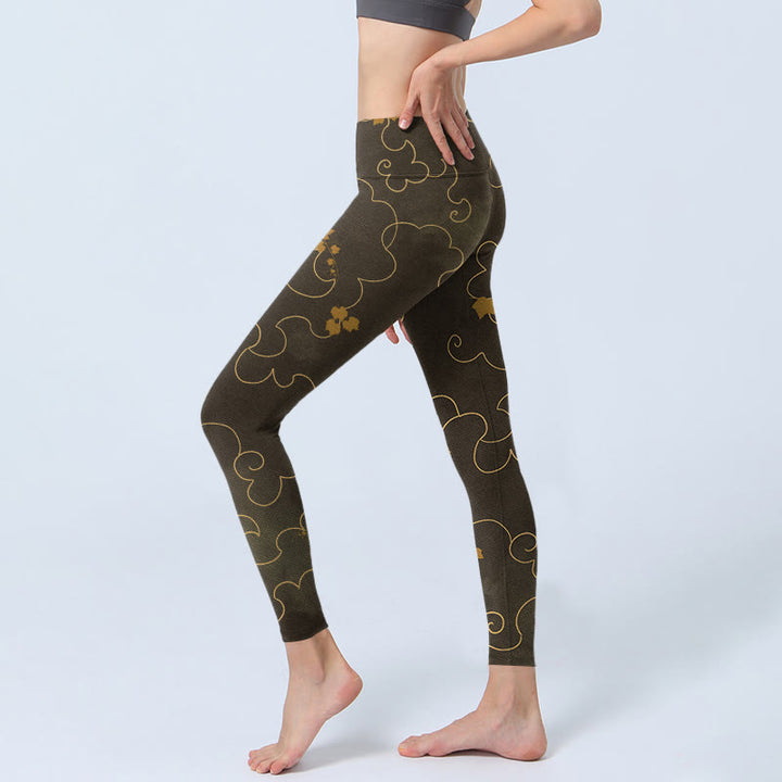 Leggings de yoga para mujer con estampado de hojas de arce y nubes auspiciosas con Buddha Stones - image 3