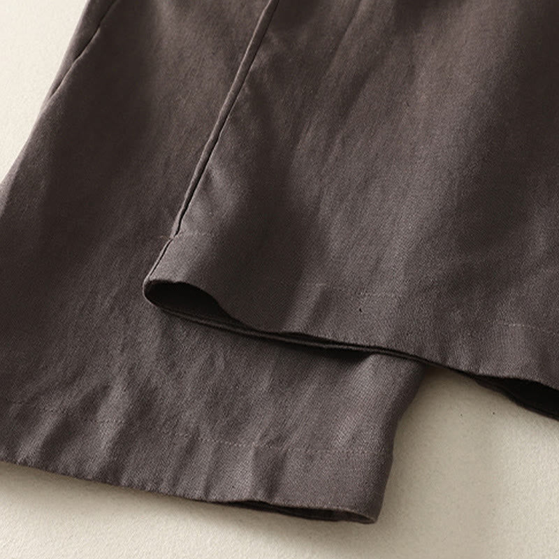 Pantalones de lino y algodón para mujer con diseño sencillo y sencillo de Buddha Stones Daily con bolsillos - image 14