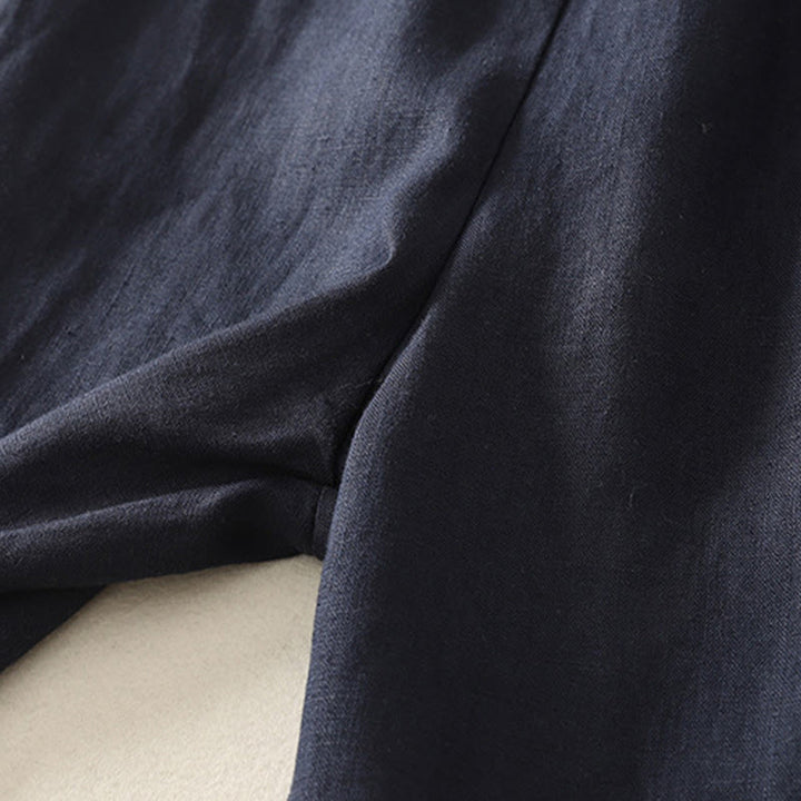 Pantalones de lino y algodón para mujer con diseño sencillo y sencillo de Buddha Stones Daily con bolsillos - image 17