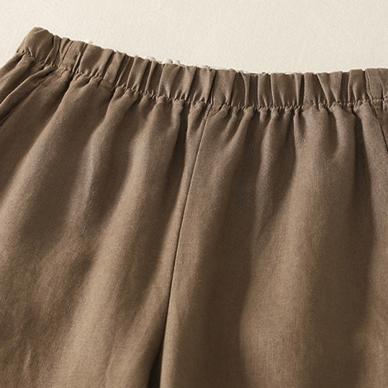 Pantalones de lino y algodón para mujer con diseño sencillo y sencillo de Buddha Stones Daily con bolsillos - image 8