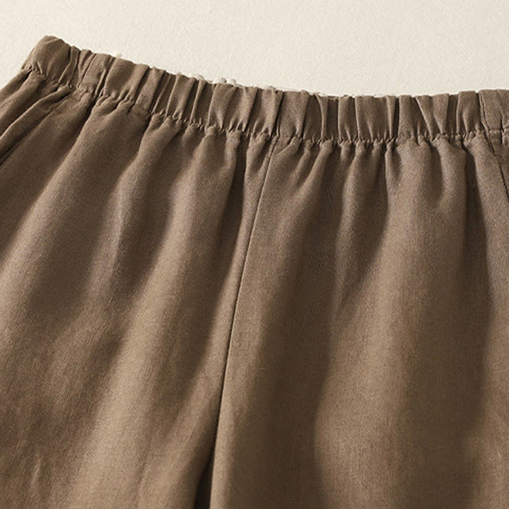 Pantalones de lino y algodón para mujer con diseño sencillo y sencillo de Buddha Stones Daily con bolsillos - image 8