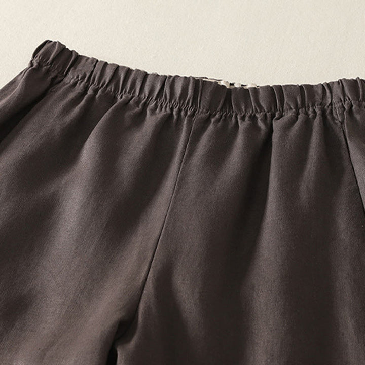 Pantalones de lino y algodón para mujer con diseño sencillo y sencillo de Buddha Stones Daily con bolsillos - image 12