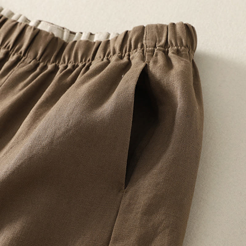 Pantalones de lino y algodón para mujer con diseño sencillo y sencillo de Buddha Stones Daily con bolsillos - image 9