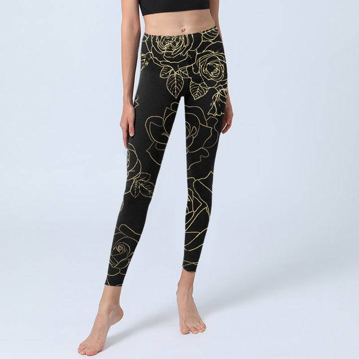 Leggings de yoga para mujer con estampado de líneas doradas , Buddha Stones - image 5