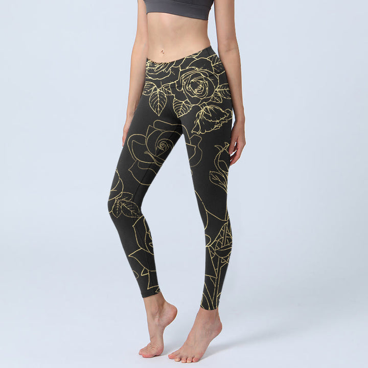 Leggings de yoga para mujer con estampado de líneas doradas , Buddha Stones - Negro - US18，UK/AU22，EU50 (4XL) - image 0