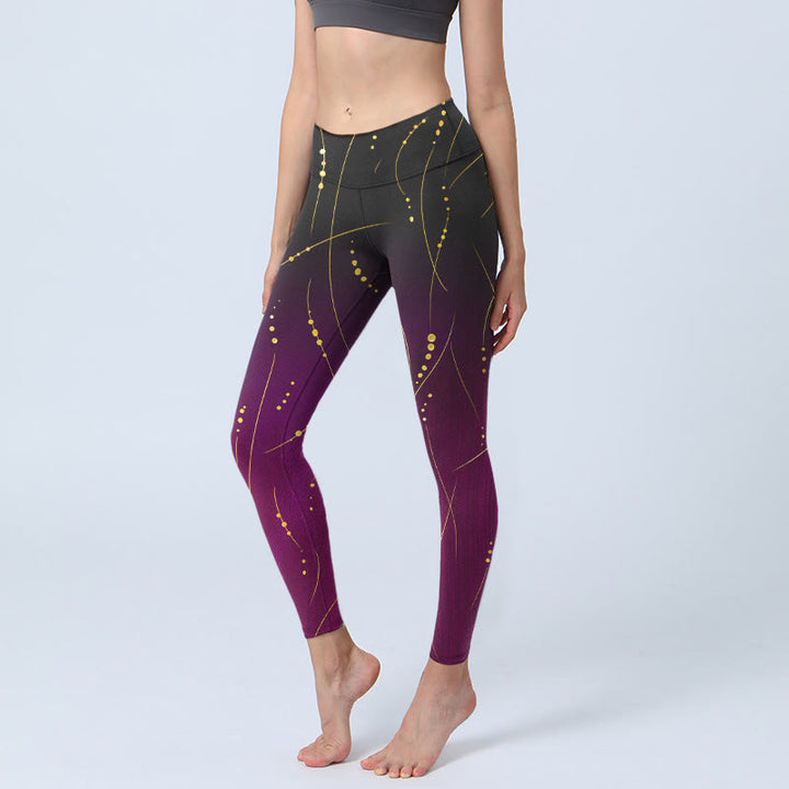 Leggings de yoga para mujer con estampado de líneas doradas finas y largas con degradado abstracto de Buddha Stones - Púrpura - US18，UK/AU22，EU50 (4XL) - image 0