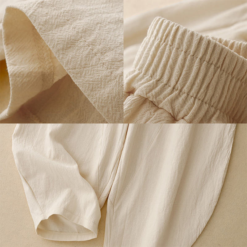 Pantalones de lino y algodón con cintura elástica para mujer, estilo diario, Buddha Stones, con bolsillos - image 15