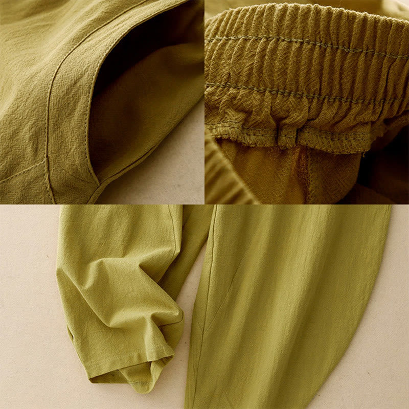 Pantalones de lino y algodón con cintura elástica para mujer, estilo diario, Buddha Stones, con bolsillos - image 2