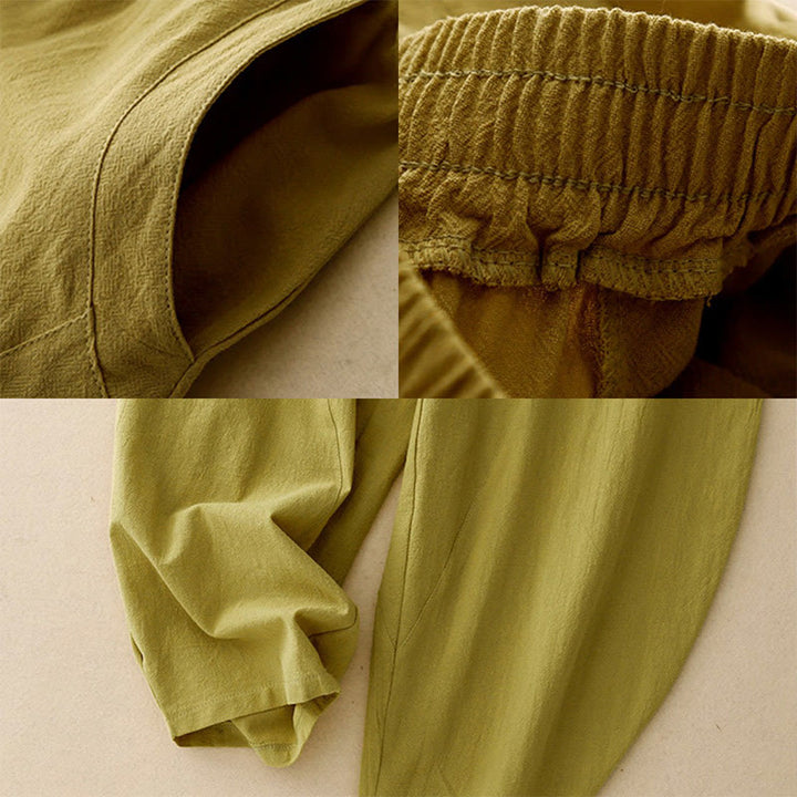 Pantalones de lino y algodón con cintura elástica para mujer, estilo diario, Buddha Stones, con bolsillos - image 2
