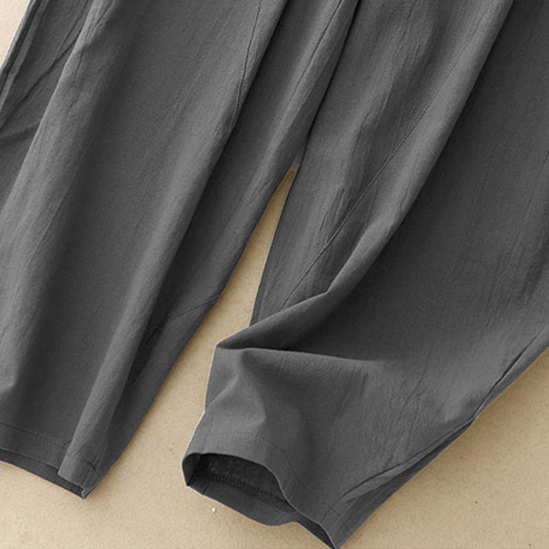 Pantalones de lino y algodón con cintura elástica para mujer, estilo diario, Buddha Stones, con bolsillos - image 7