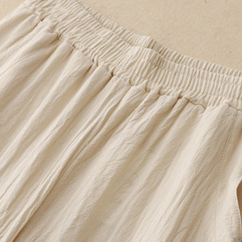 Pantalones de lino y algodón con cintura elástica para mujer, estilo diario, Buddha Stones, con bolsillos - image 10