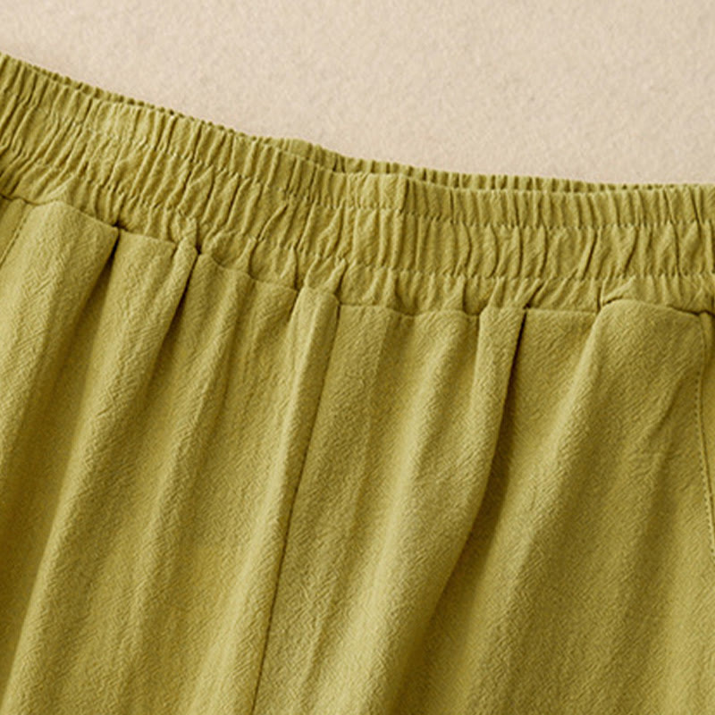 Pantalones de lino y algodón con cintura elástica para mujer, estilo diario, Buddha Stones, con bolsillos - image 1